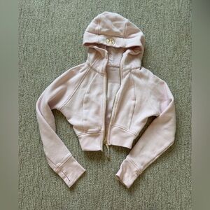 lululemon athletica Pale Pink Cropped Zip Hoodie with Gold Trim